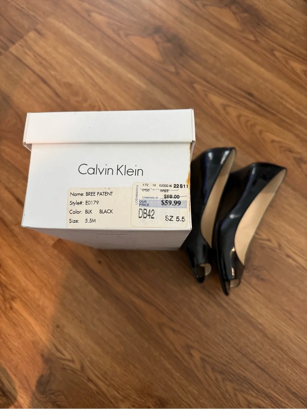 Calvin Klein Women's Black Patent Peep Toe Flats